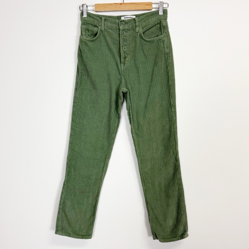 Reformation Cynthia Pants Womens 25 Green Corduroy High Rise Straight Moss Jeans